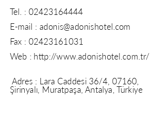 Antalya Adonis Otel iletiim bilgileri